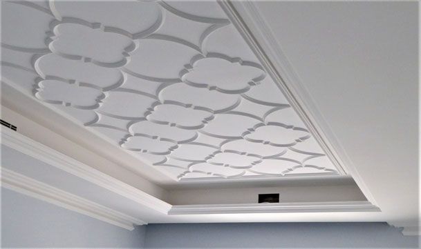 Vertical ceiling with white lines — Manufacturing Cornices in Logan Village, QLD