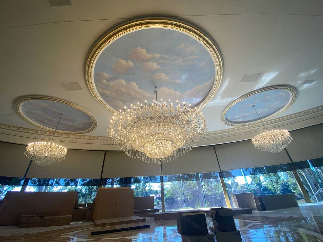 Three chandeliers in the ceiling — Manufacturing Cornices in Logan Village, QLD