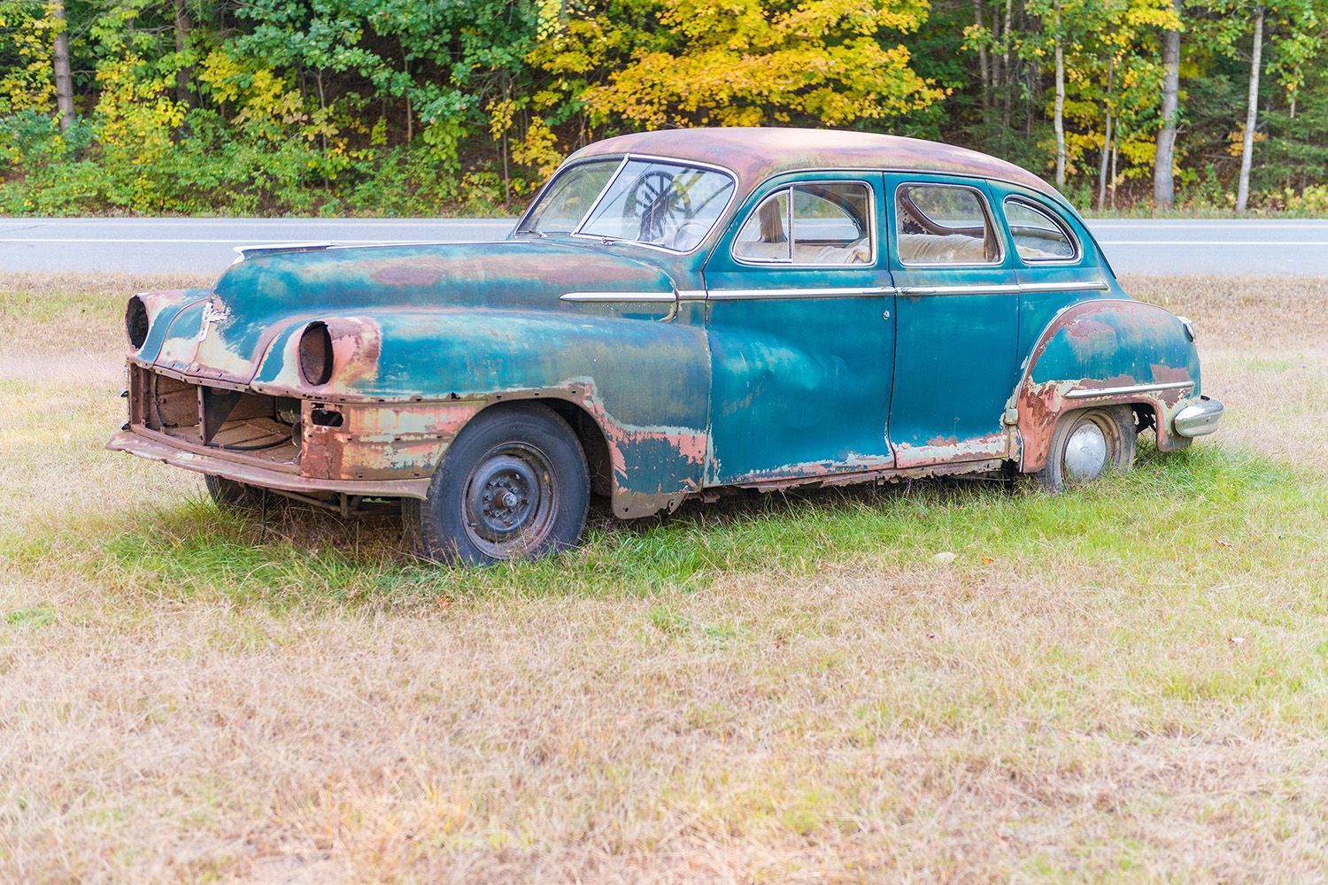 An abandoned car.