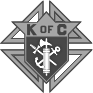 The Knights of Columbus emblem, a shield featuring a fasces, anchor, and dagger, set against a stylized cross.