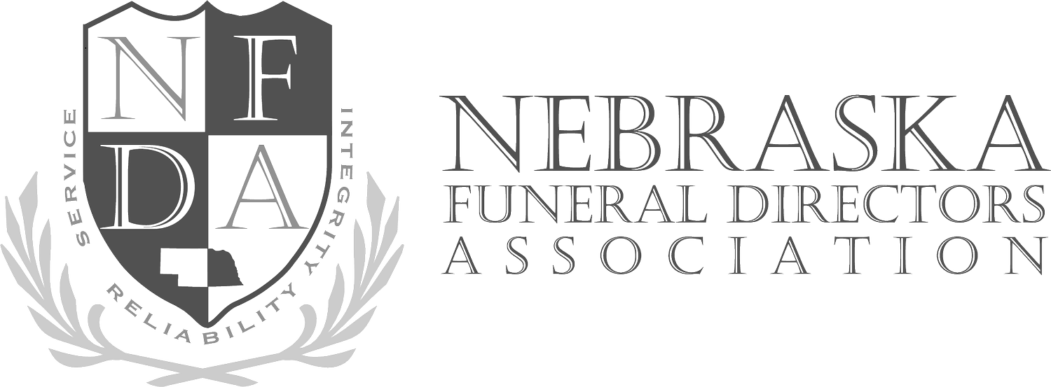 Logo for the Nebraska Funeral Directors Association with a shield emblem containing the letters NFDA and a state map.