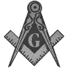 A gray Masonic emblem showing a square and compasses with the letter G in the center on a white background.