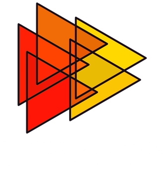 Un triángulo rojo y amarillo sobre un fondo blanco