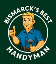 Logo for Bismarck's Best Handyman featuring a smiling person giving a thumbs up and holding a hammer in a green circle.