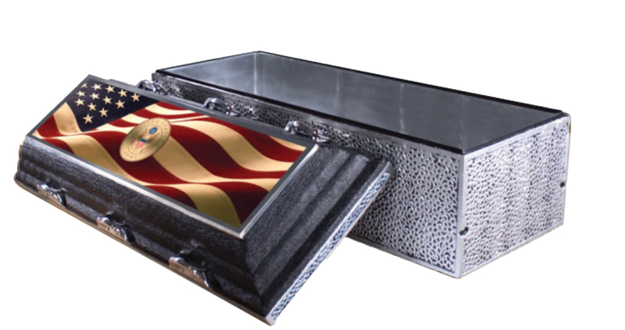 Black Tremont With Honors Army Flag Burial Vault by Hayworth Miller Funeral Homes in NC