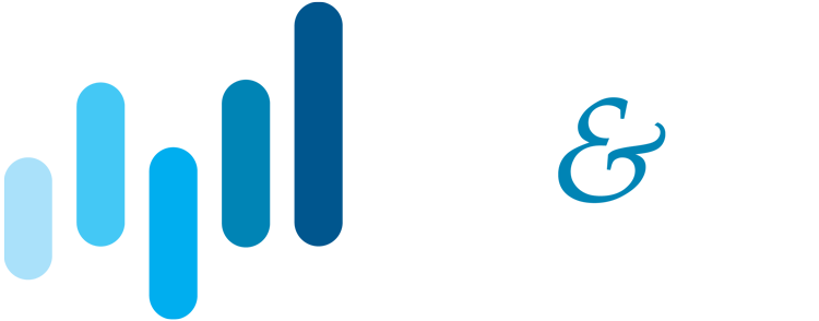 Blue bars graphic and ampersand.