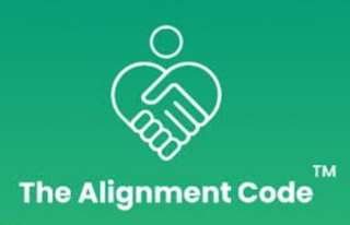 Green logo featuring a white line-art heart and handshake icon above the white text 