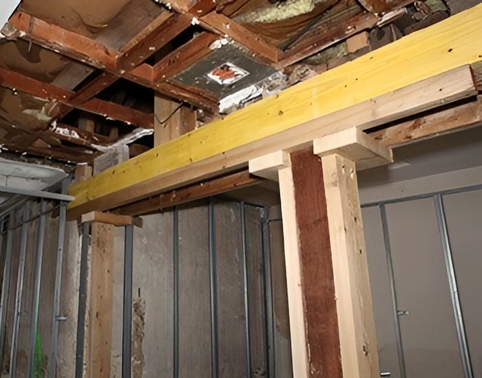A Wooden Beam is Being Built Into a Wall — Audy Geiszler Pest Control in Ayr, QLD