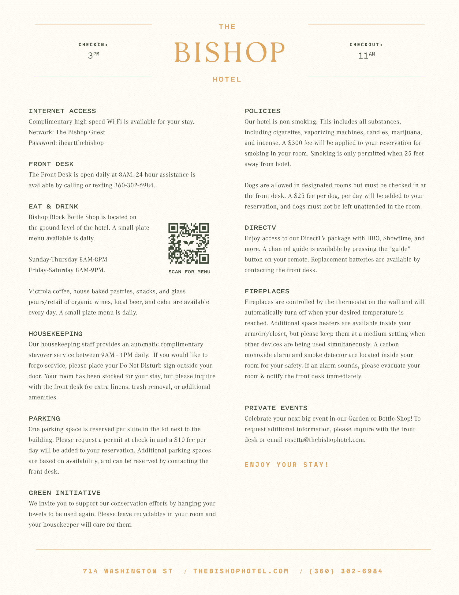 ROOM INFO SHEET
