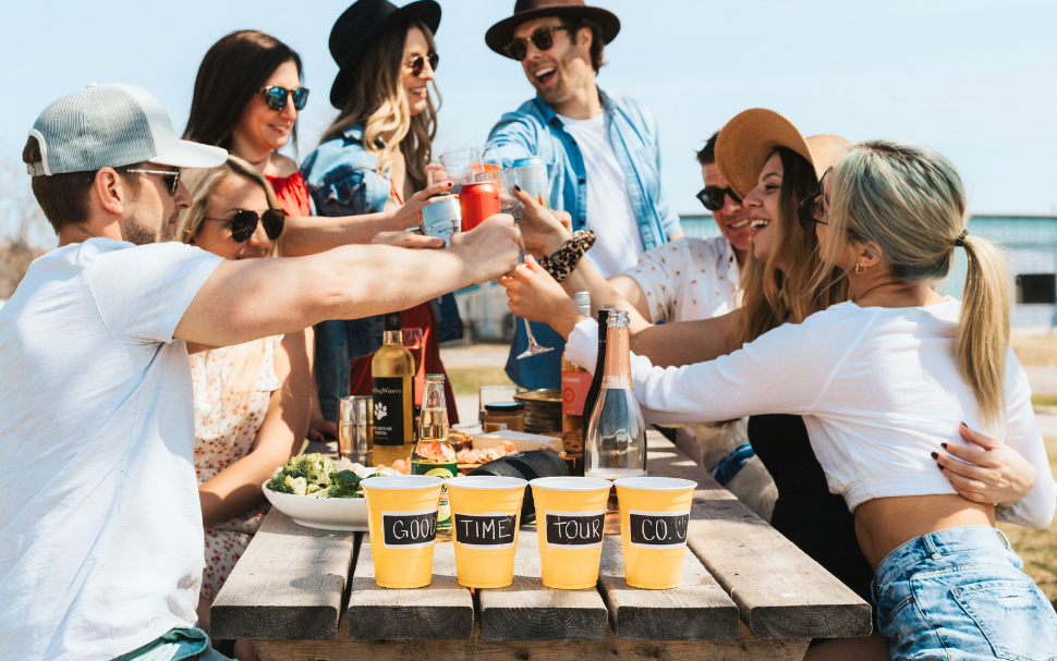 Group of people enjoying themselves on a private wine tour