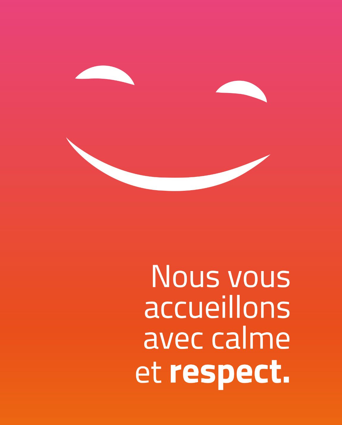 Smiling face graphic with French text: 