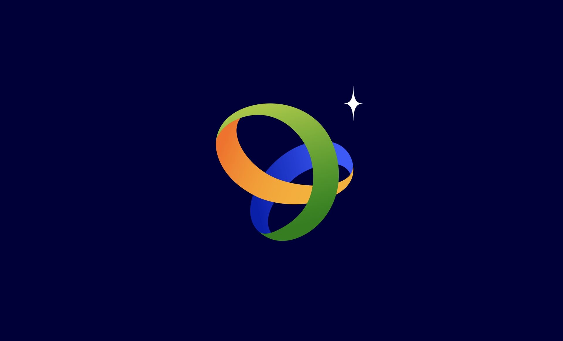 Dark blue flag with a stylized orange, blue, and green loop design with a small white star.