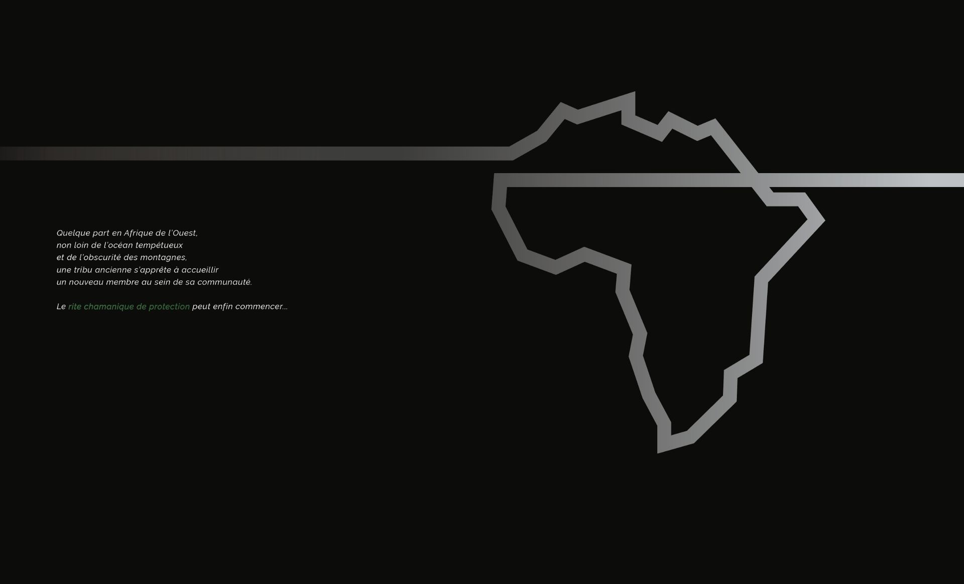 Black background with a silver outline of the African continent and a horizontal line.
