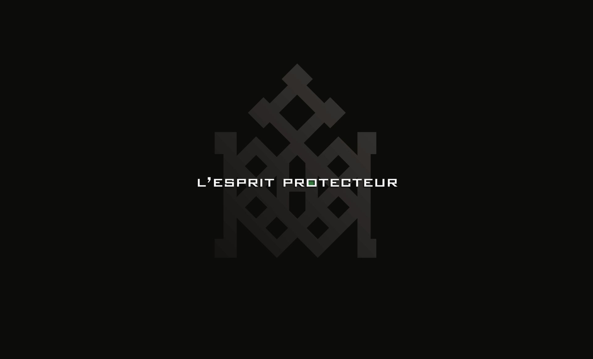 Black logo with geometric design and the words