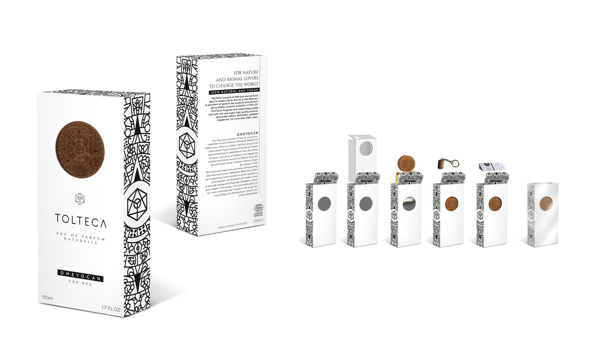 Two white boxes and several cylindrical containers of brown pellets. Tolteca