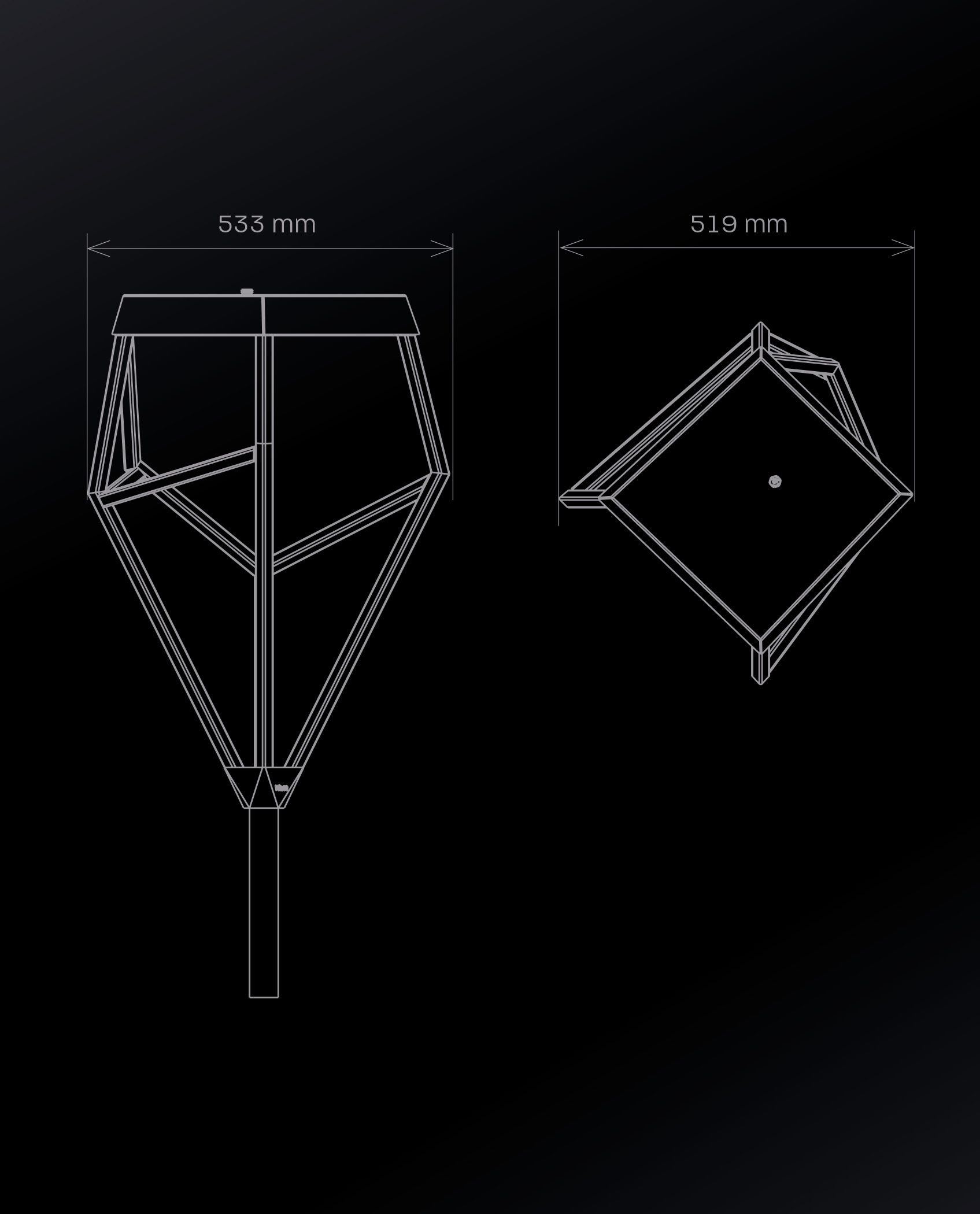 Diagram of a metal structure, side and top views, with dimensions labeled: 550mm and 570mm.