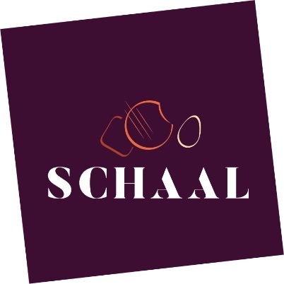 Logo for Schaal, featuring stylized pottery in orange against a purple background, with the name in white.