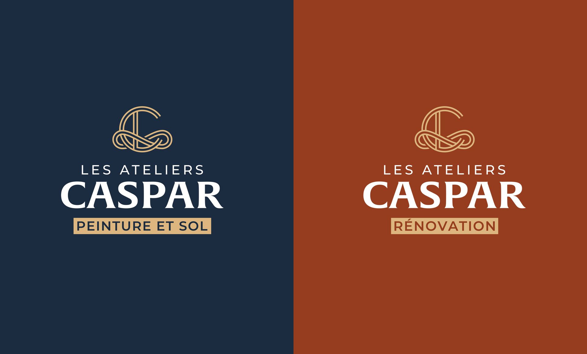 Two logos with the name CASPAR, gold accents.