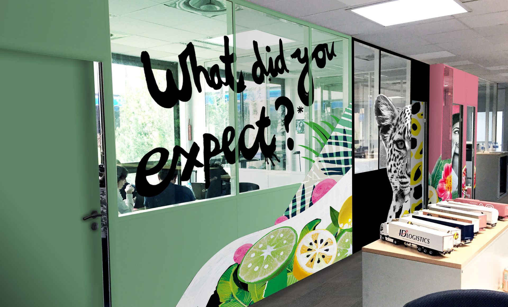 Glass office wall with