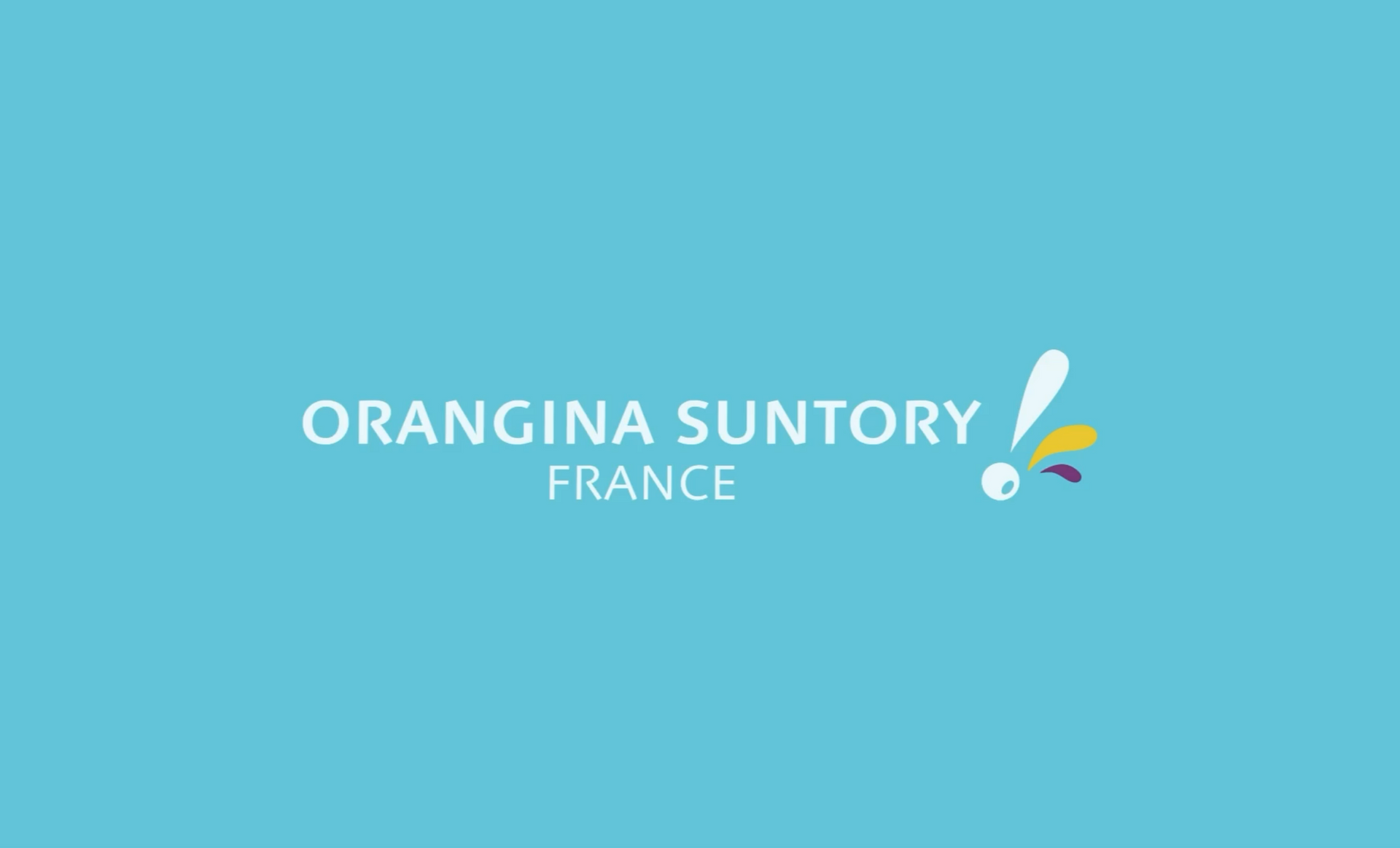 Orangina Suntory France logo on a blue background; white text and colorful abstract design.