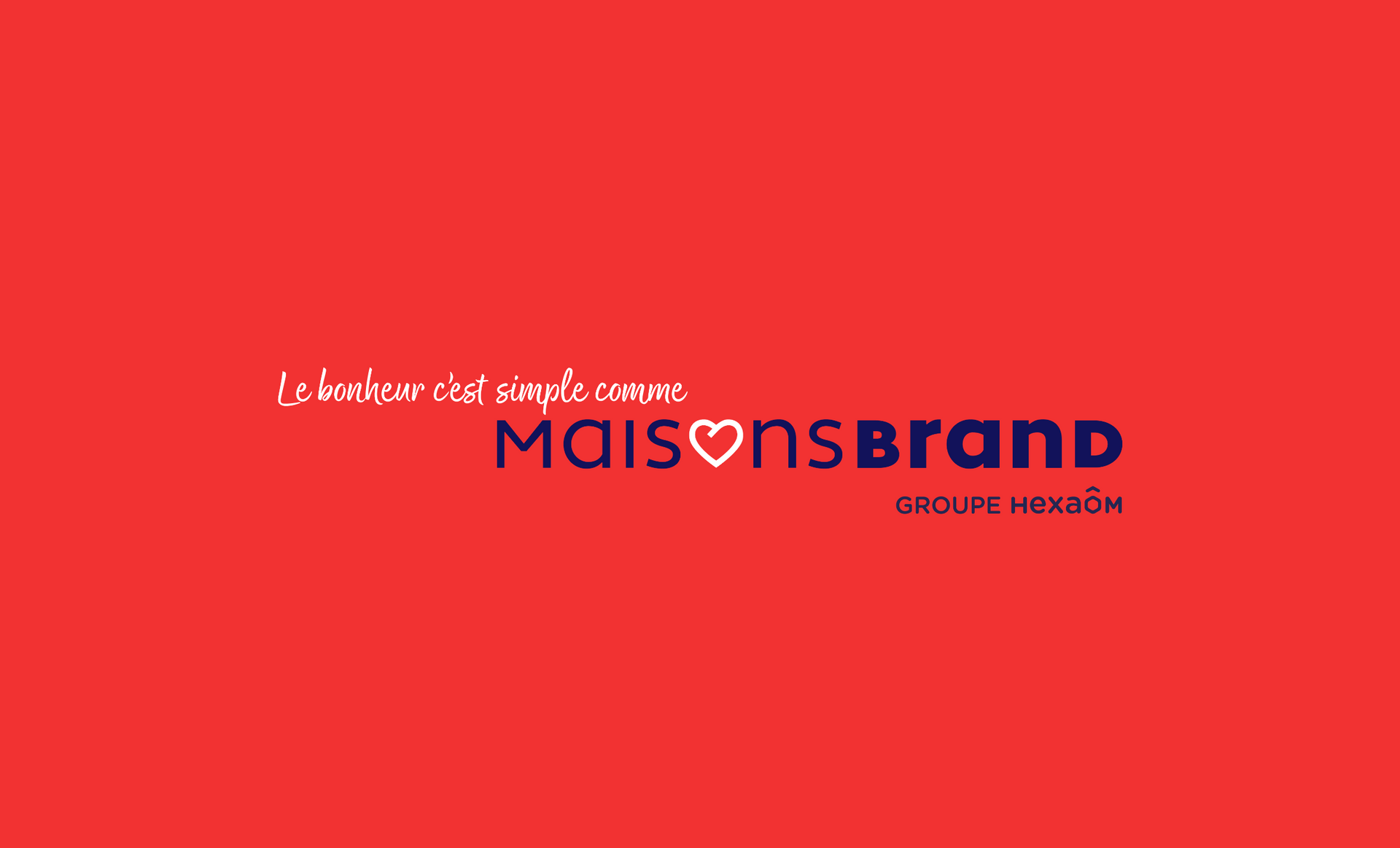 Logo for Maisons Brand on a red background. The text includes