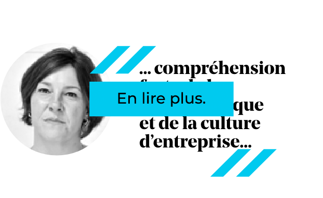Portrait de femme avec texte sur la compréhension de l'éthique et de la culture d'entreprise. Bouton « En lire plus ».