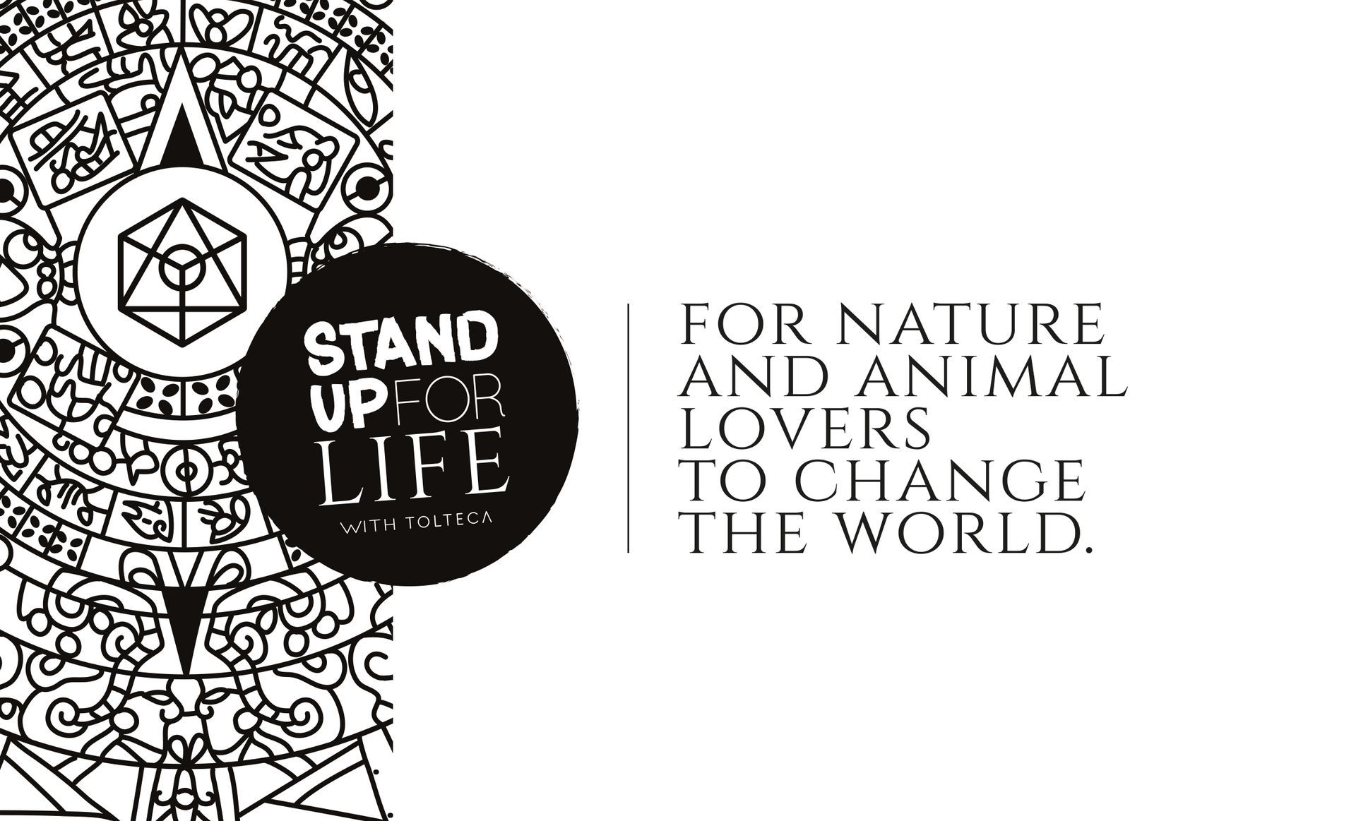 Black and white graphic with Aztec-style design. Tolteca