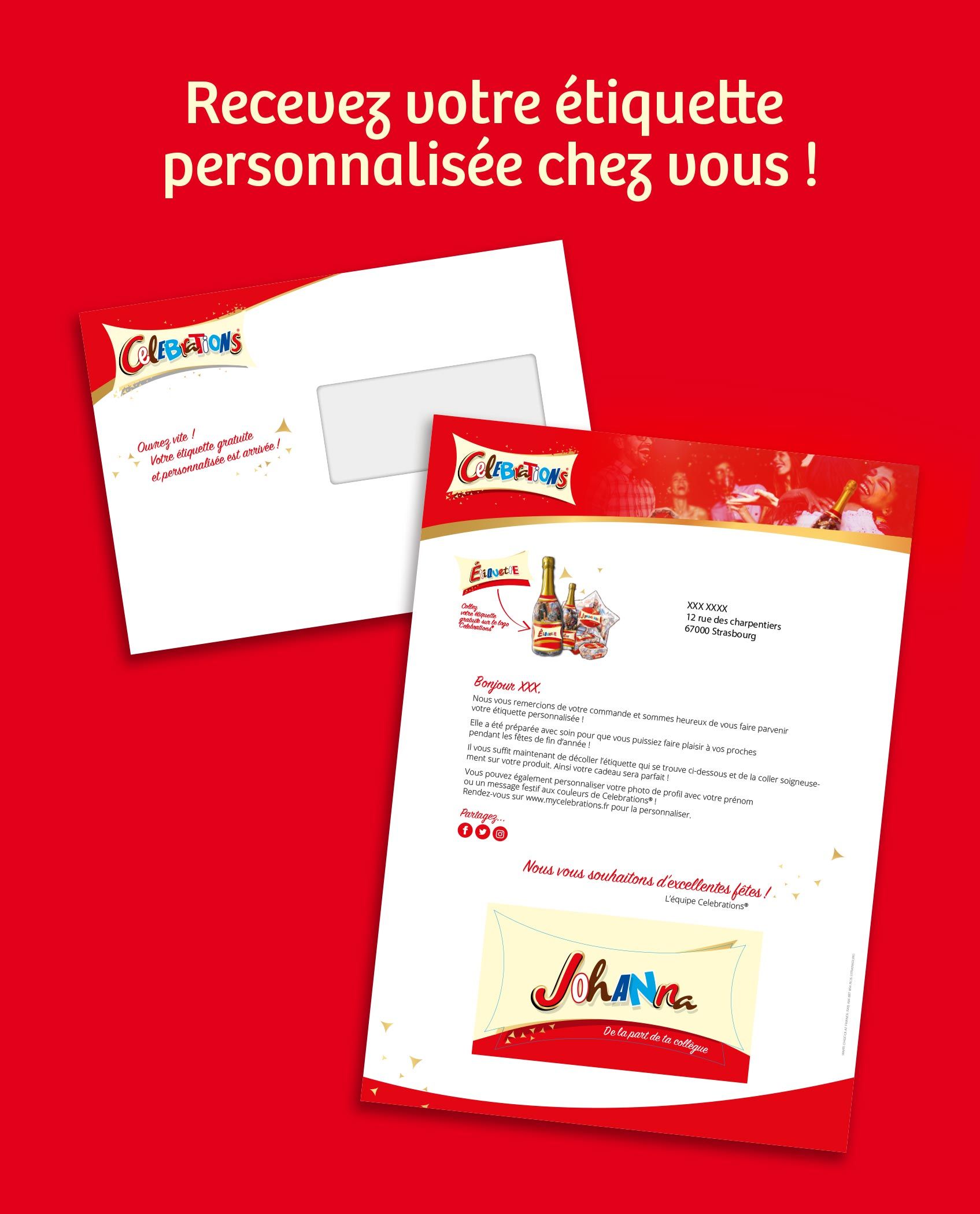 Envelope and letterhead with logo, red border, text 