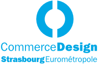 Logo bleu : cercle ouvert stylisé au dessus de