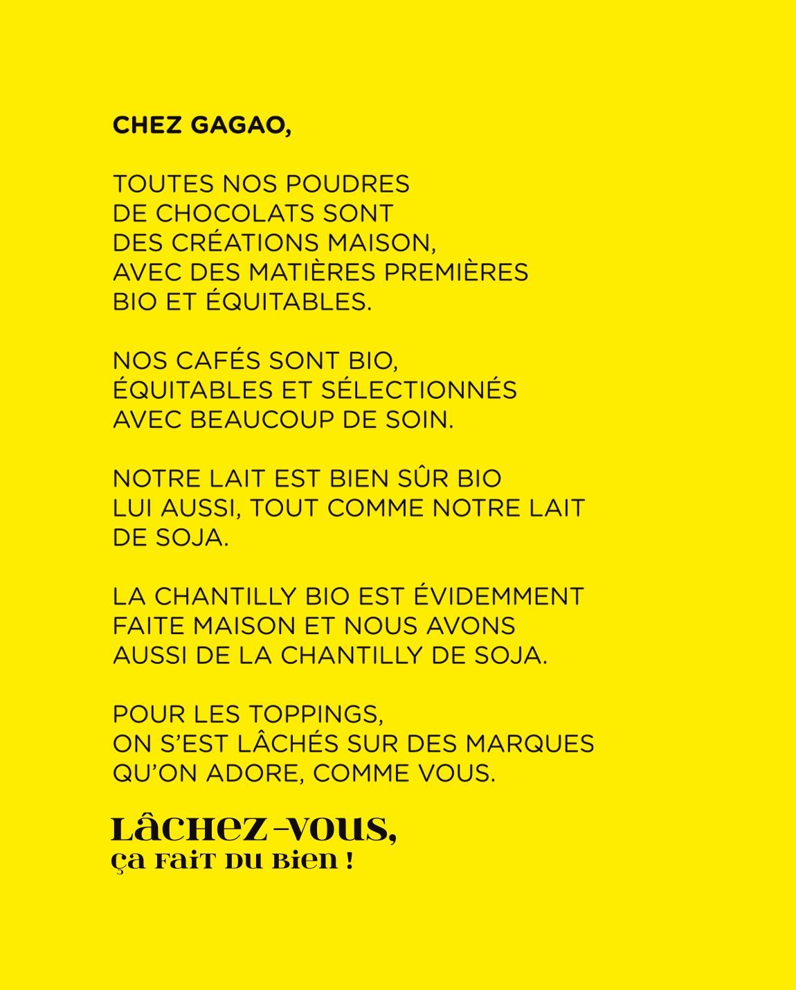 Yellow poster with black text promoting a business, 