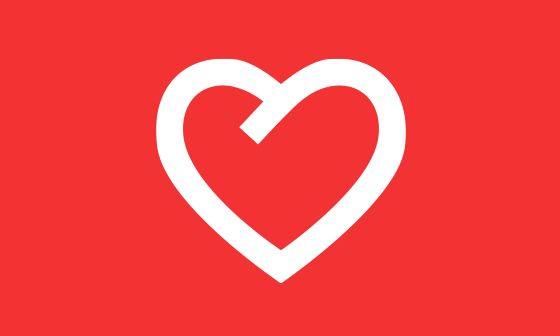 White heart outline on a red background, with a small indented section on the top right.