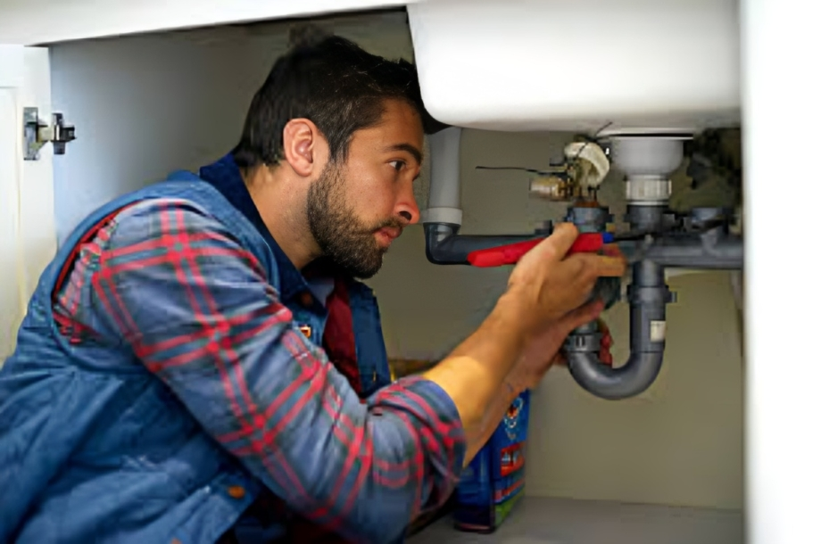 A person is cleaning a water filter next to a water tank.