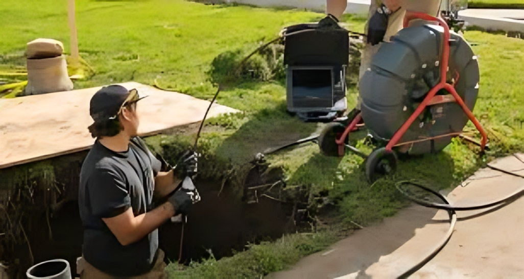 A person is cleaning a water filter next to a water tank.