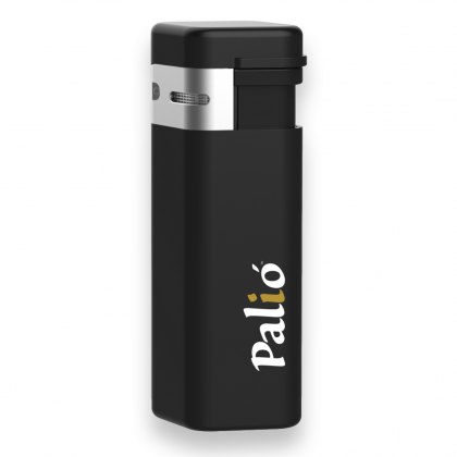 Black Paliō lighter with silver top on a white background