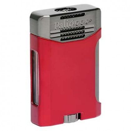 Red and silver rectangular lighter with vented top and side window