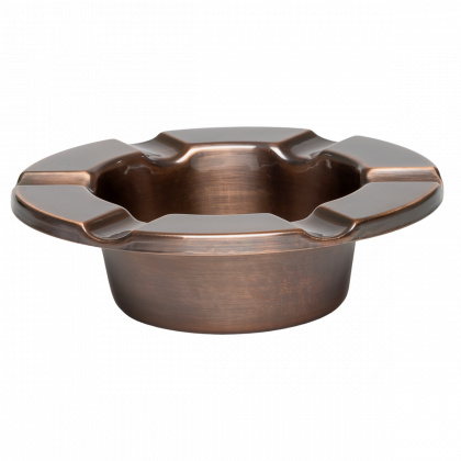 Copper-colored ashtray with a faceted rim and wide basin