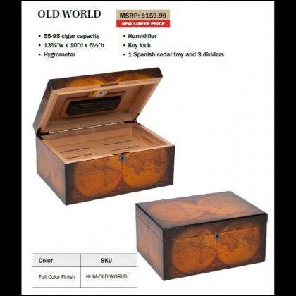 Old World mahogany humidor box, open and closed, with Spanish cedar tray and divider