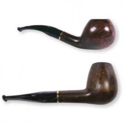 Two brown smoking pipes on a white background, one bent and one straight.