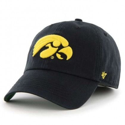 Black baseball cap with a yellow Iowa Hawkeyes logo on the front