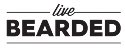 Logo with the words “live BEARDED” in black and white.