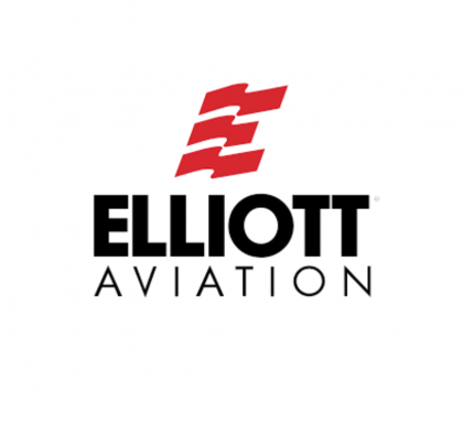 Elliott Aviation logo with red stylized stripes above black text on a white background
