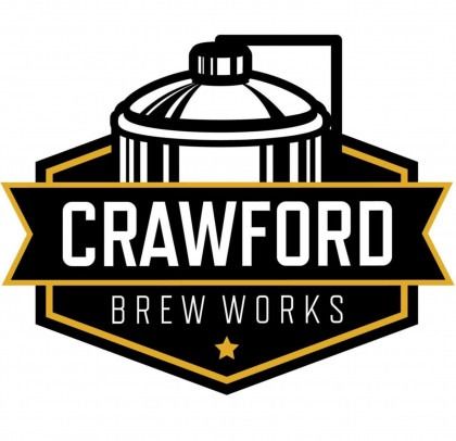Crawford Brew Works logo with black and gold brewery tank emblem