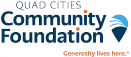 Quad Cities Community Foundation logo with blue text and orange tagline, “Generosity lives here.”