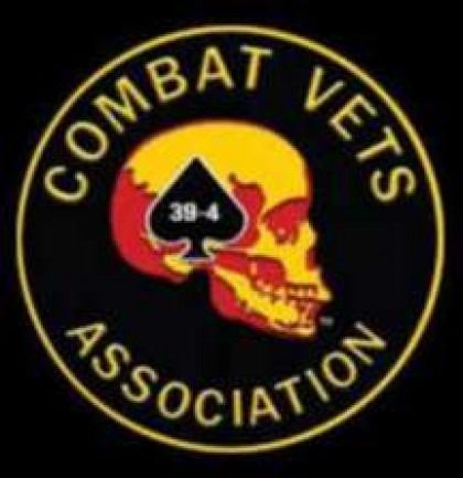 Combat Vets Association logo with skull and red-yellow graphic on black background