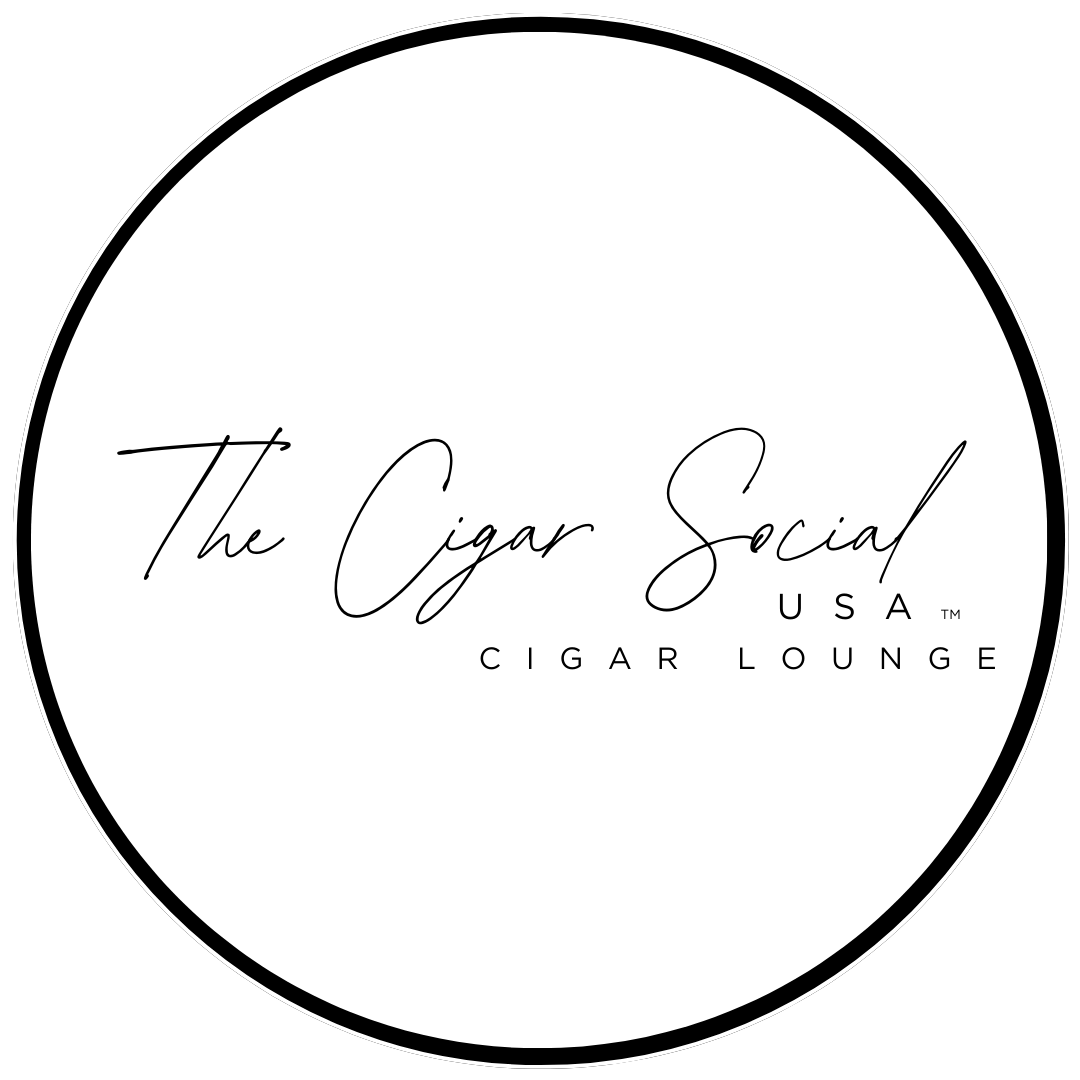 The Cigar Social USA Cigar Lounge logo in black text inside a black circle on white background