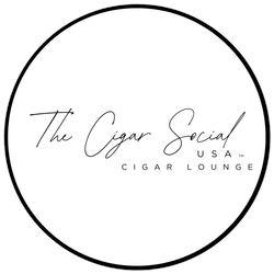 The Cigar Social USA Cigar Lounge logo in black text inside a black circle on white background
