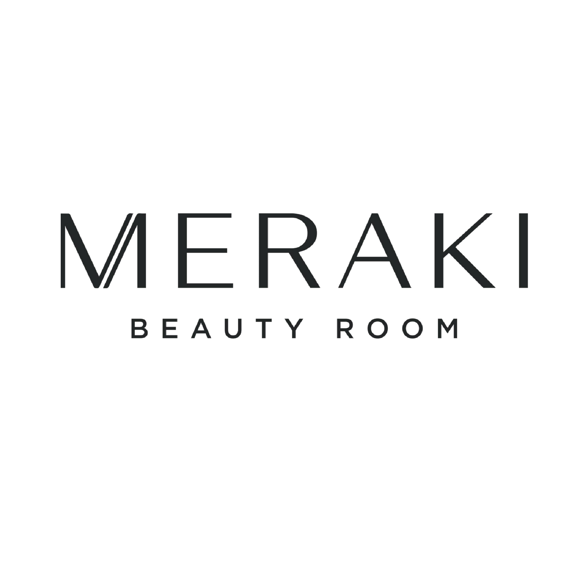 Meraki Beauty Room logo in black text on a white background