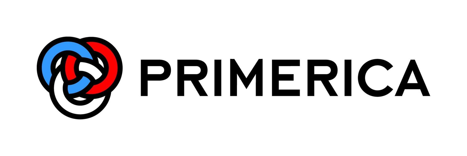 Primerica logo with interlocking red, blue, and black circles beside black text