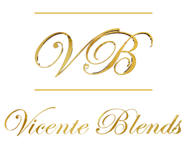 Gold “VB” monogram logo above “Vicente Blends” on a white background