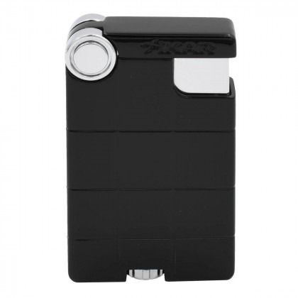 Black rectangular clipper with silver circular button and white side opening, isolated on white background
